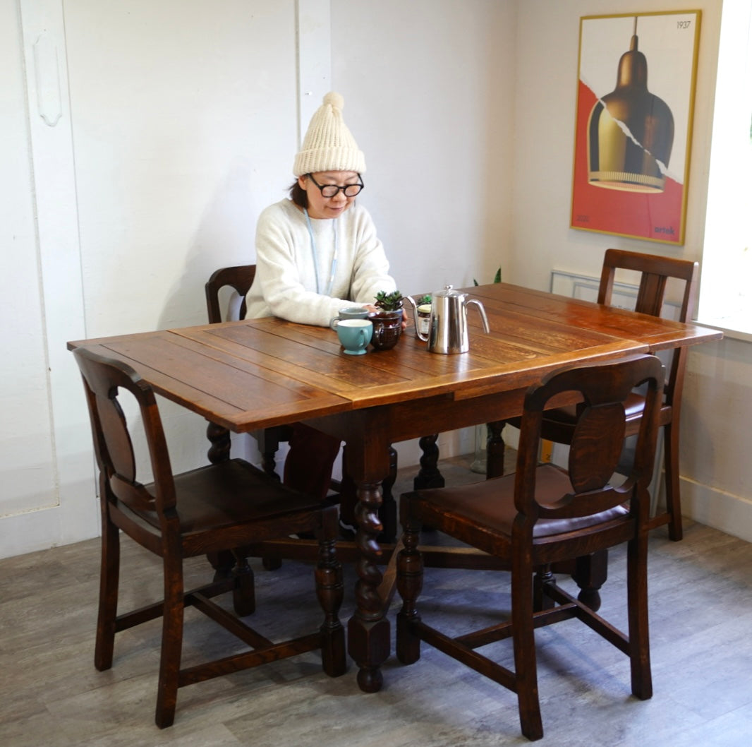 英国アンティーク ツイストレッグ ドローリーフダイニングテーブル 伸長式テーブル