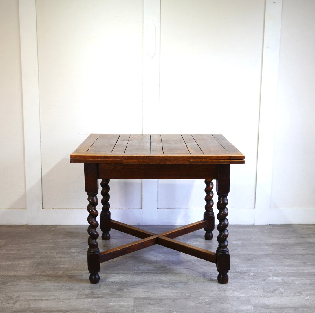 英国アンティーク ツイストレッグ ドローリーフダイニングテーブル 伸長式テーブル