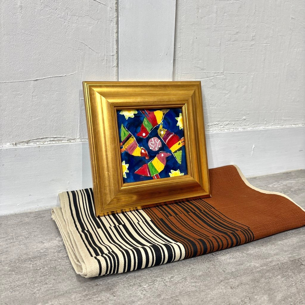 柚木沙弥郎 ガラス絵 「小鳥の森」 1996年