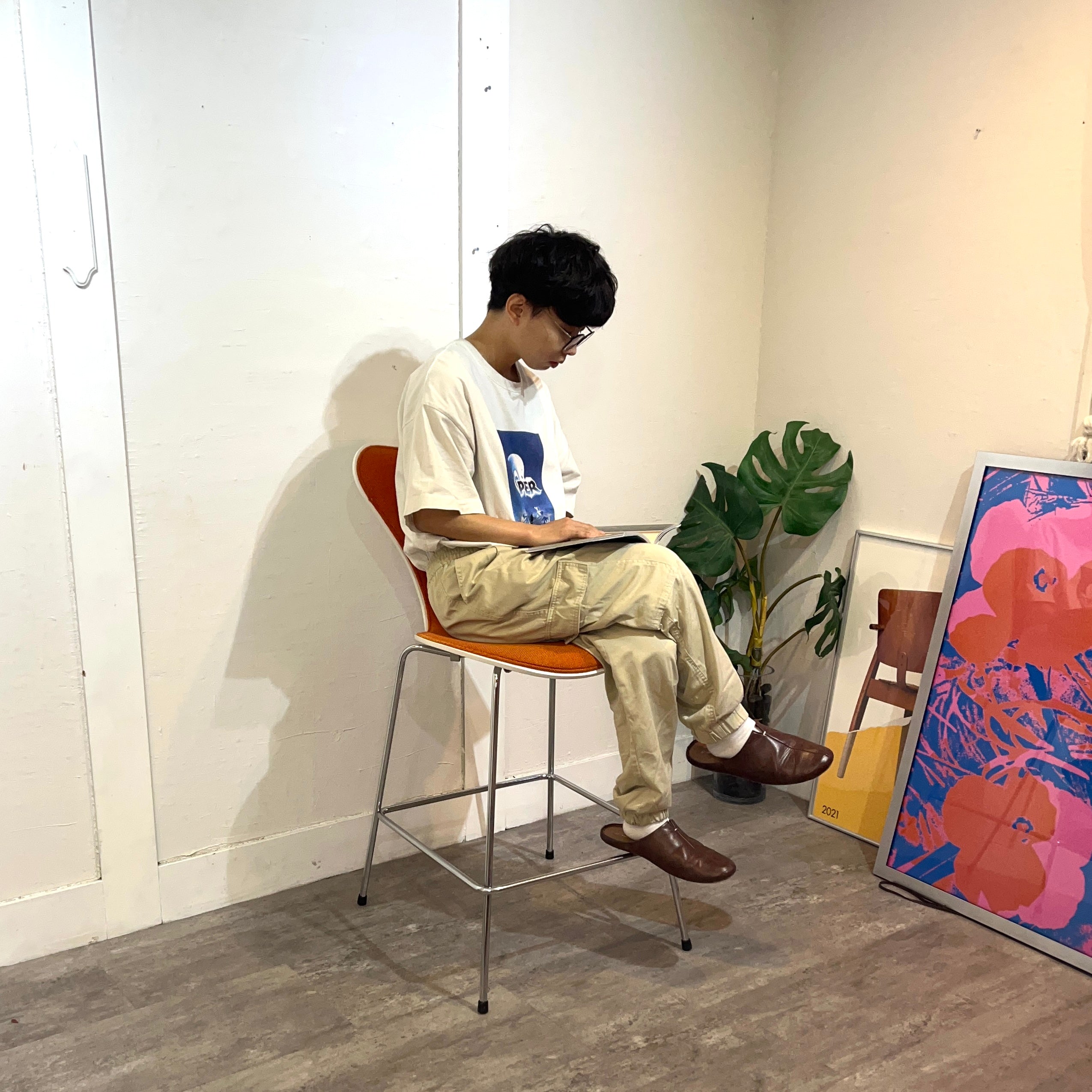 フリッツ・ハンセン / FRITZ HANSEN セブンチェア カウンタースツール アルネ・ヤコブセン フロントパディング オレンジ