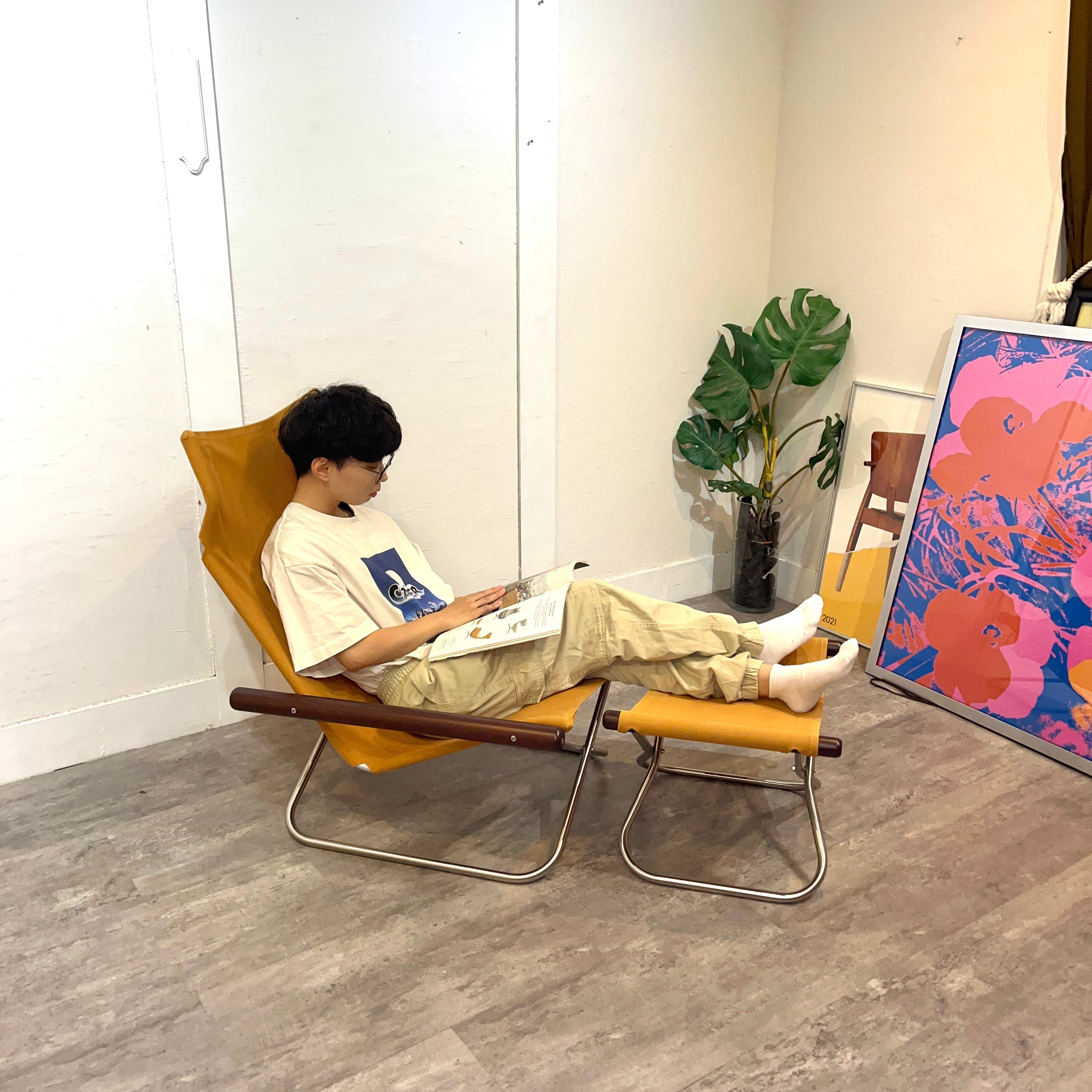 藤栄 / FUJIEI ニーチェア / Nychair X オットマン付 キャメル 新居 猛