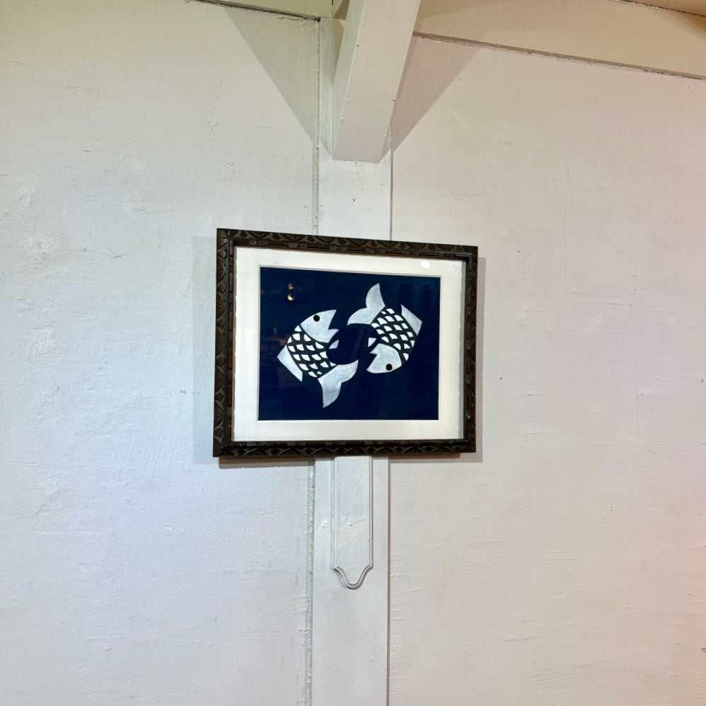 柚木沙弥郎 型染め 額入り布 魚