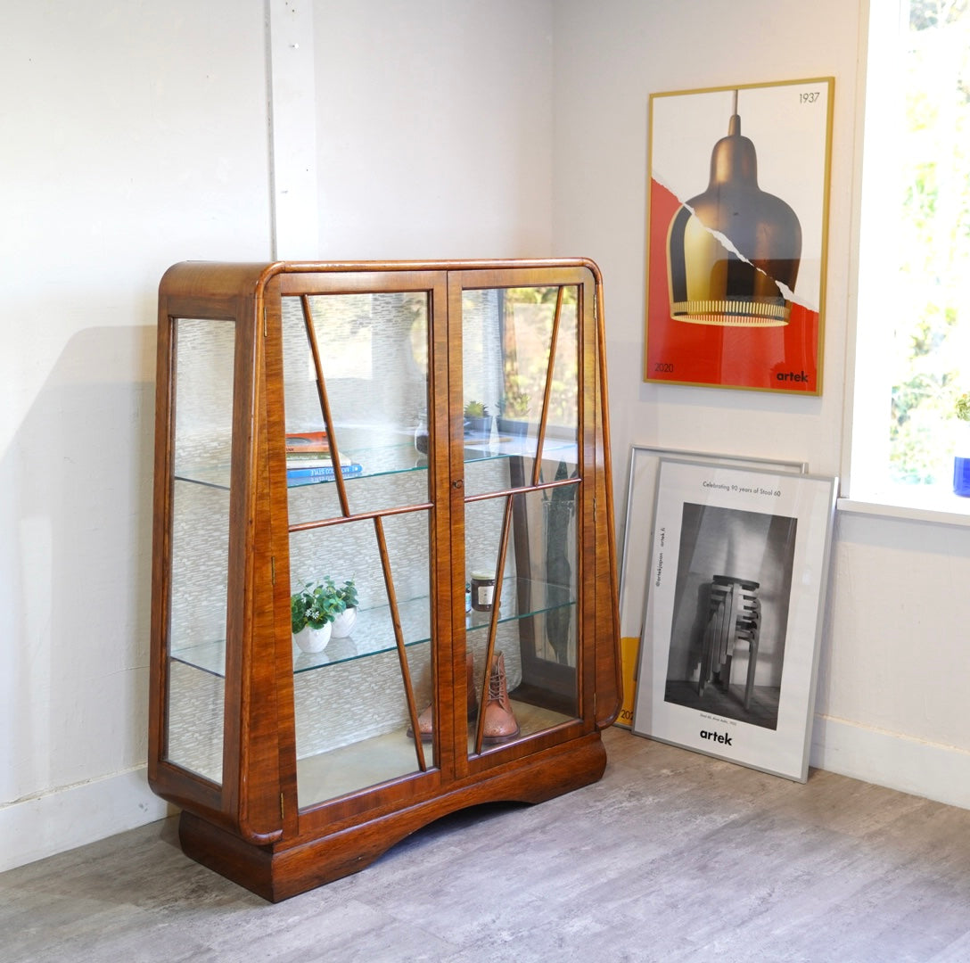 英国 アンティーク ガラスショーケース 飾り棚 キャビネット 中古