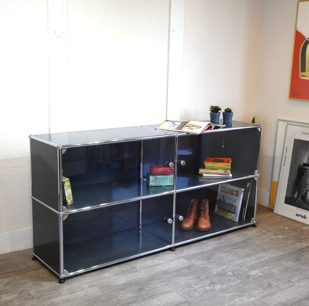 USMハラー / USM Haller モジュラーキャビネット 2列2段 ガラスドア サイドボード ネイビーグレー