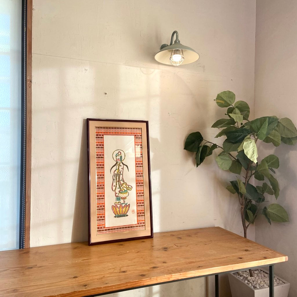 芹沢銈介 肉筆画「微笑観音」額装 紙本彩色 サイン入り