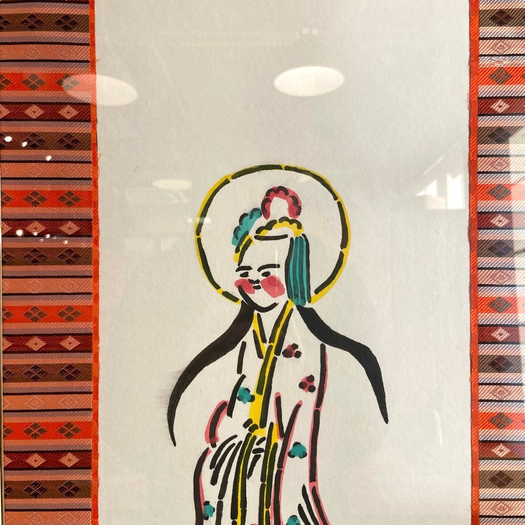 芹沢銈介 肉筆画「微笑観音」額装 紙本彩色 サイン入り