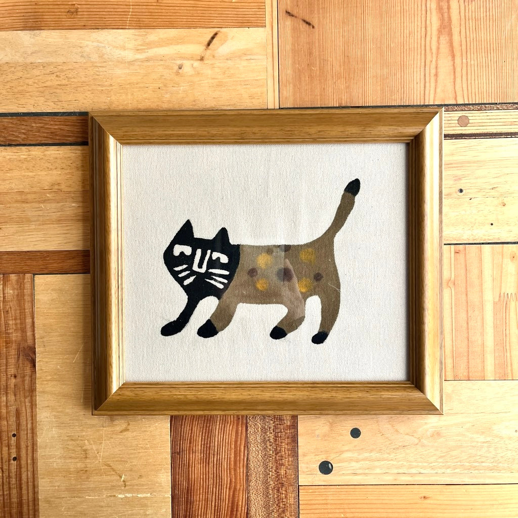 柚木沙弥郎 型染め絵 サビ猫 額入り布 30×25
