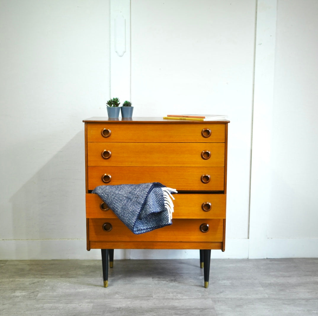 北欧ヴィンテージ 5段 チェスト チーク