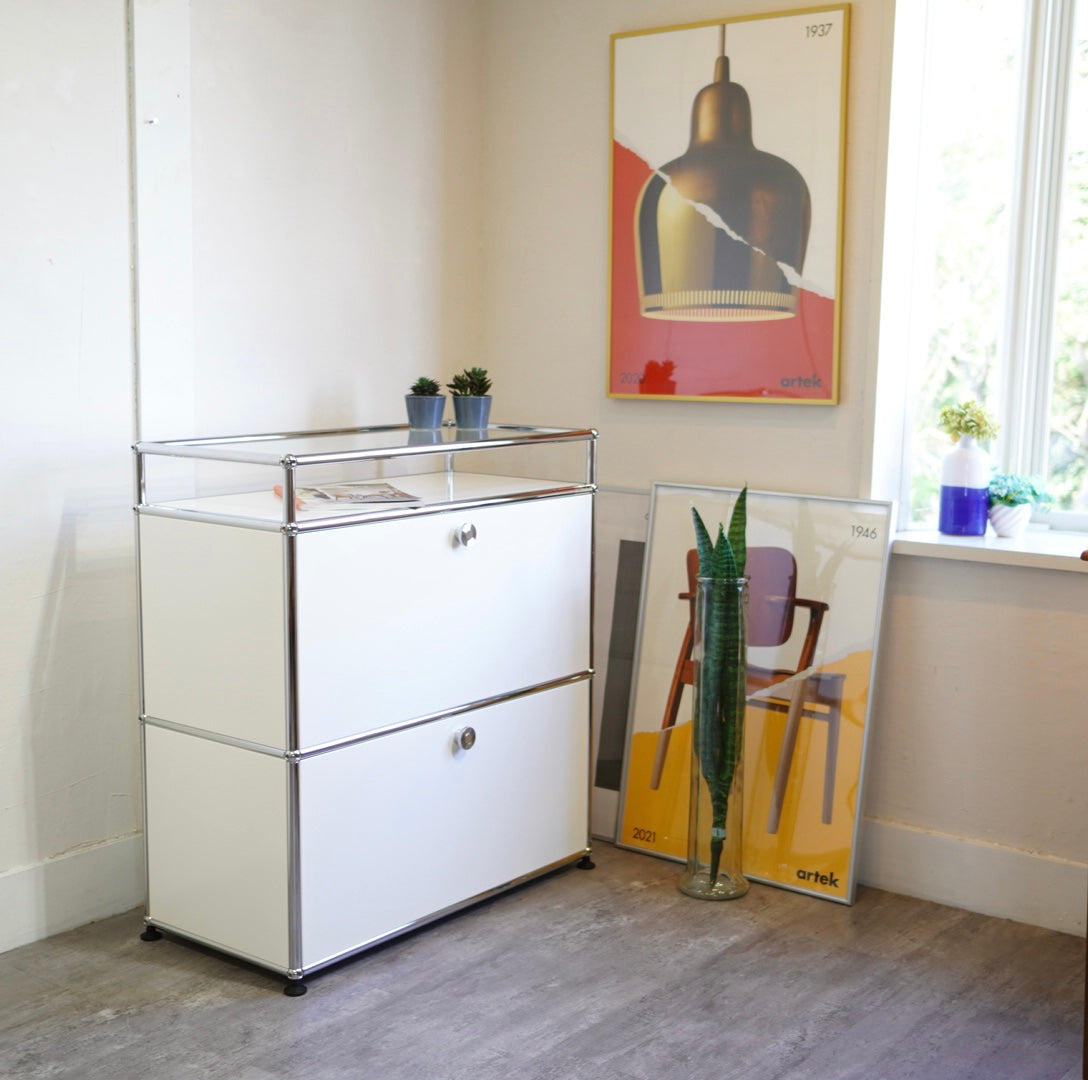 USMハラー / USM Haller モジュラーキャビネット 1列2段 ガラストップ サイドボードホワイト