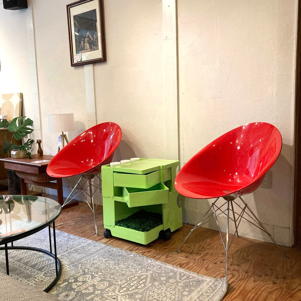 B-LINE ボビーワゴン 2段2トレイ ライムグリーン 廃盤 シャギーマット アクリルホルダー&カップ付 中古