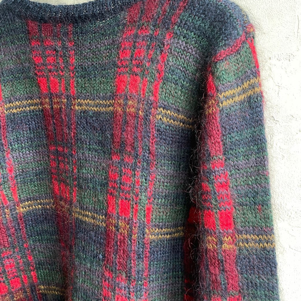 【古着】タルボット / Talbots モヘア混 ニットセーター タータンチェック 赤 レディース