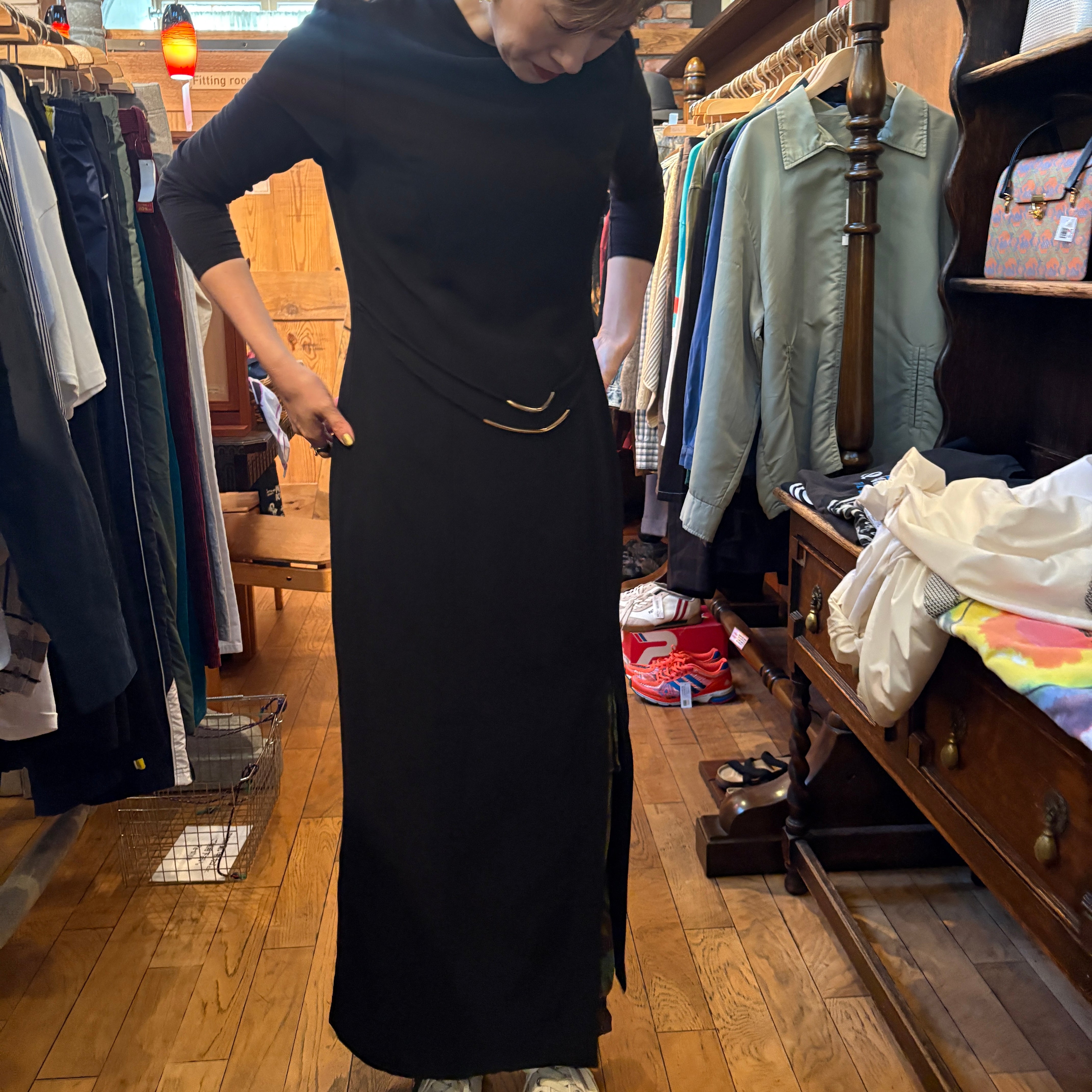 【古着】フォーマル スリット ワンピース ブラック レディース ヴィンテージ