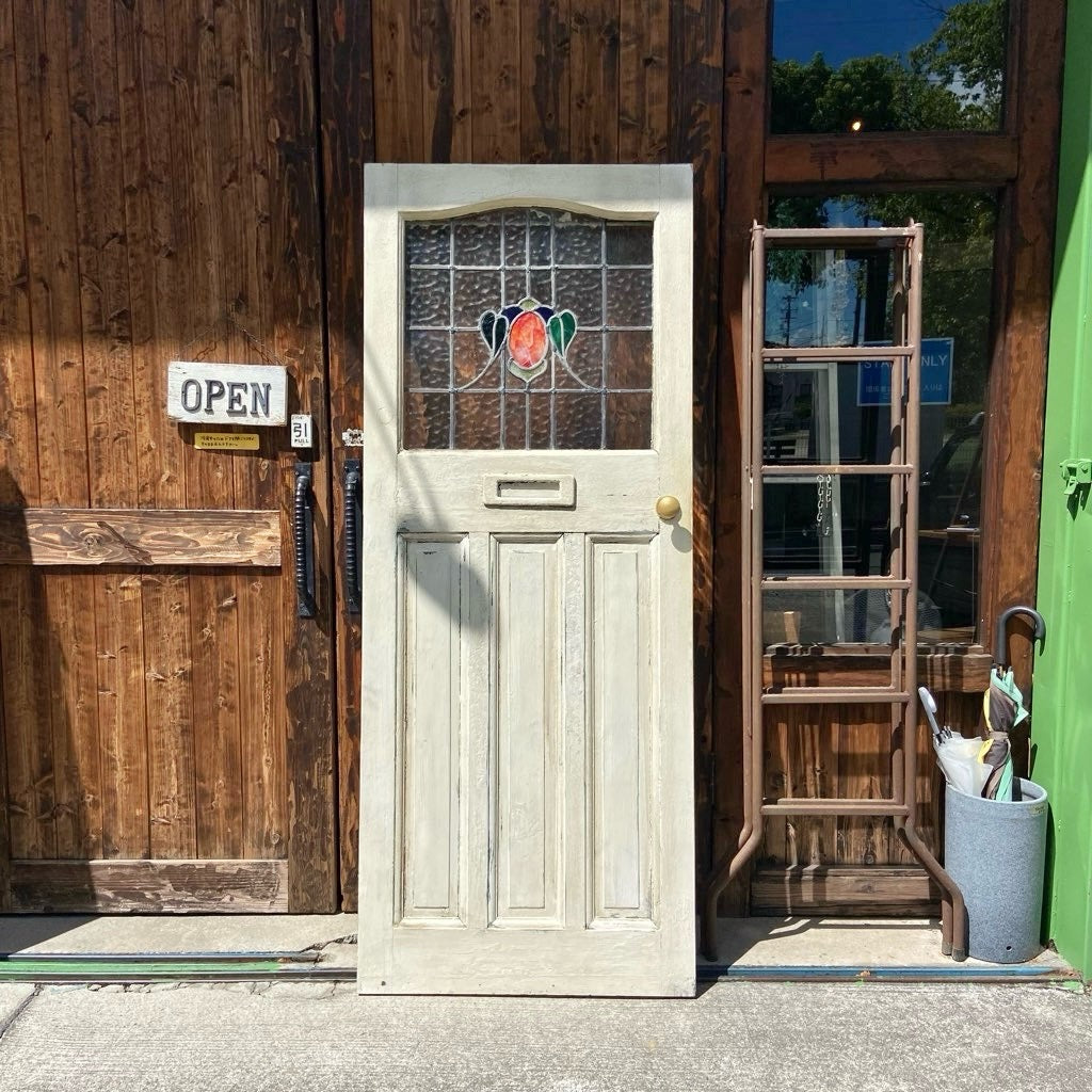 アンティークドア 【1】ホワイト 扉 建具 木製 ステンドガラス レトロ 