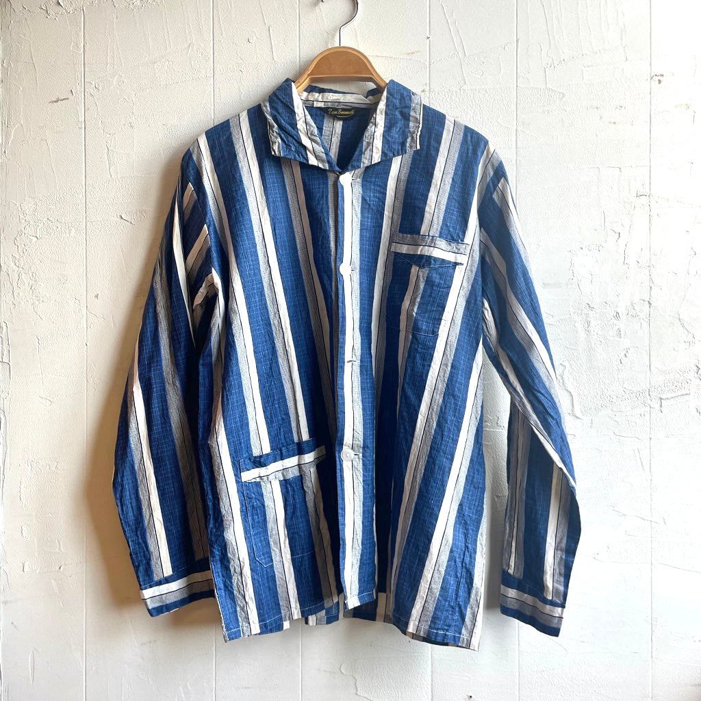 古着】 ブルーストライプシャツ パジャマシャツ 長袖シャツ ユーロ 