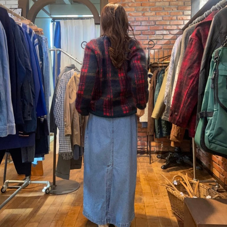 【古着】タルボット / Talbots モヘア混 ニットセーター タータンチェック 赤 レディース