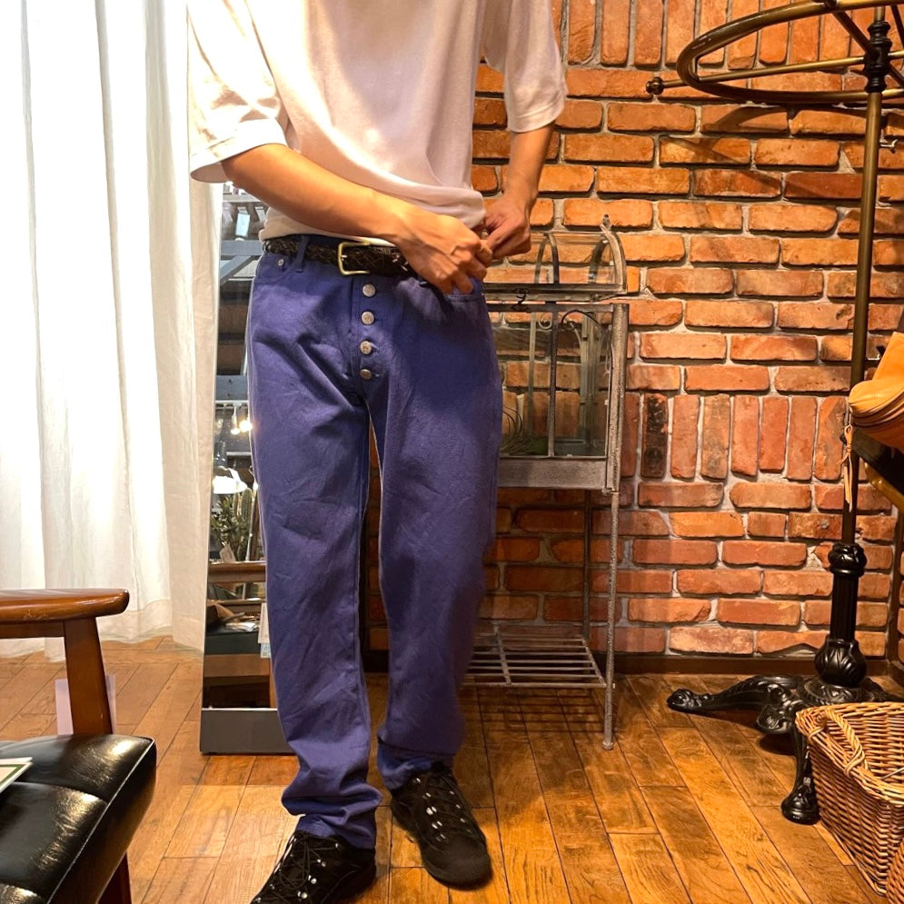 古着】90s カラーパンツ ブルー エスプリ / ESPRIT ボタンフライ 