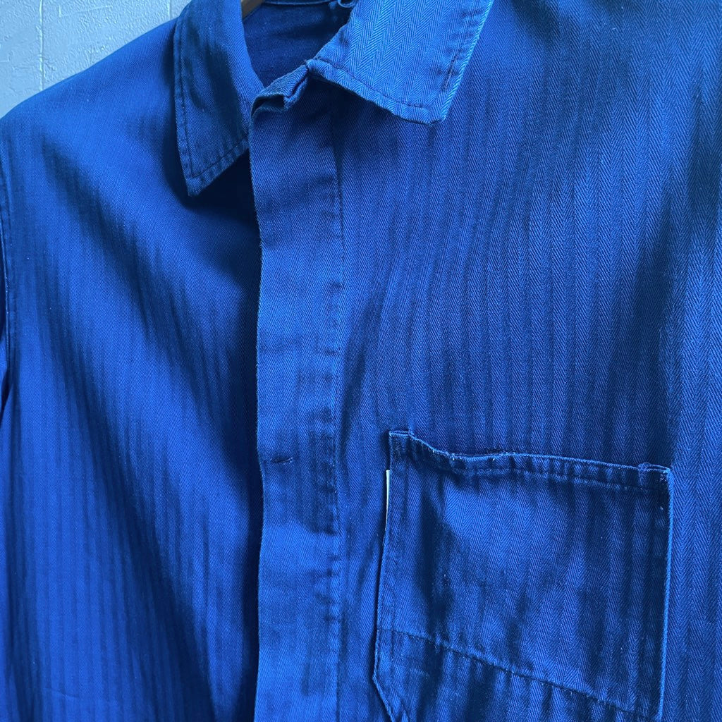 【古着】フランス ワークジャケット 70~80年代 ヘリンボーン ブルー メンズ ヴィンテージ