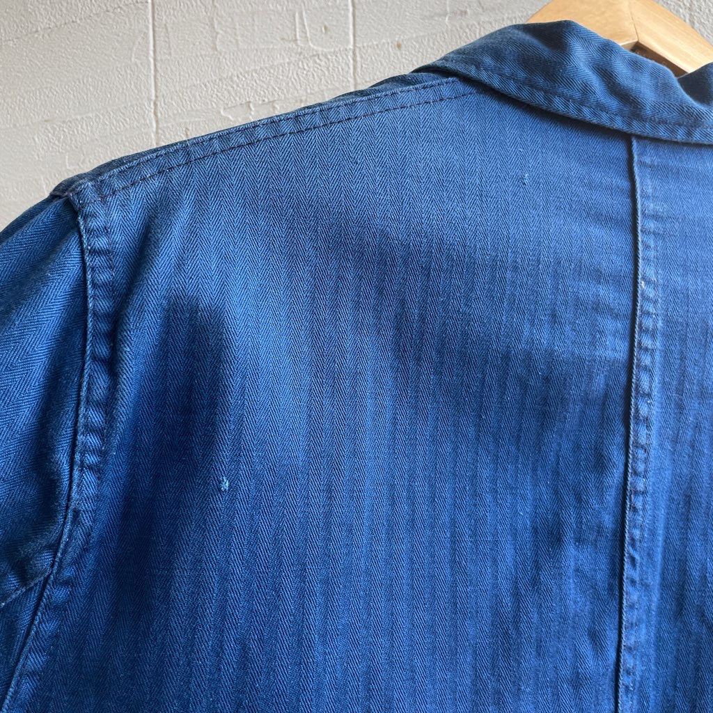 【古着】フランス ワークジャケット 70~80年代 ヘリンボーン ブルー メンズ ヴィンテージ