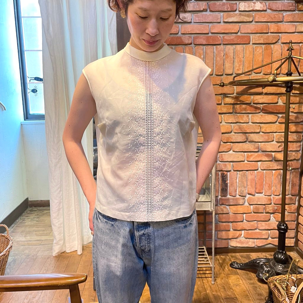 【古着】ユーロヴィンテージ シースルー ブラウス ホワイト ノースリーブ ヨーロッパ古着