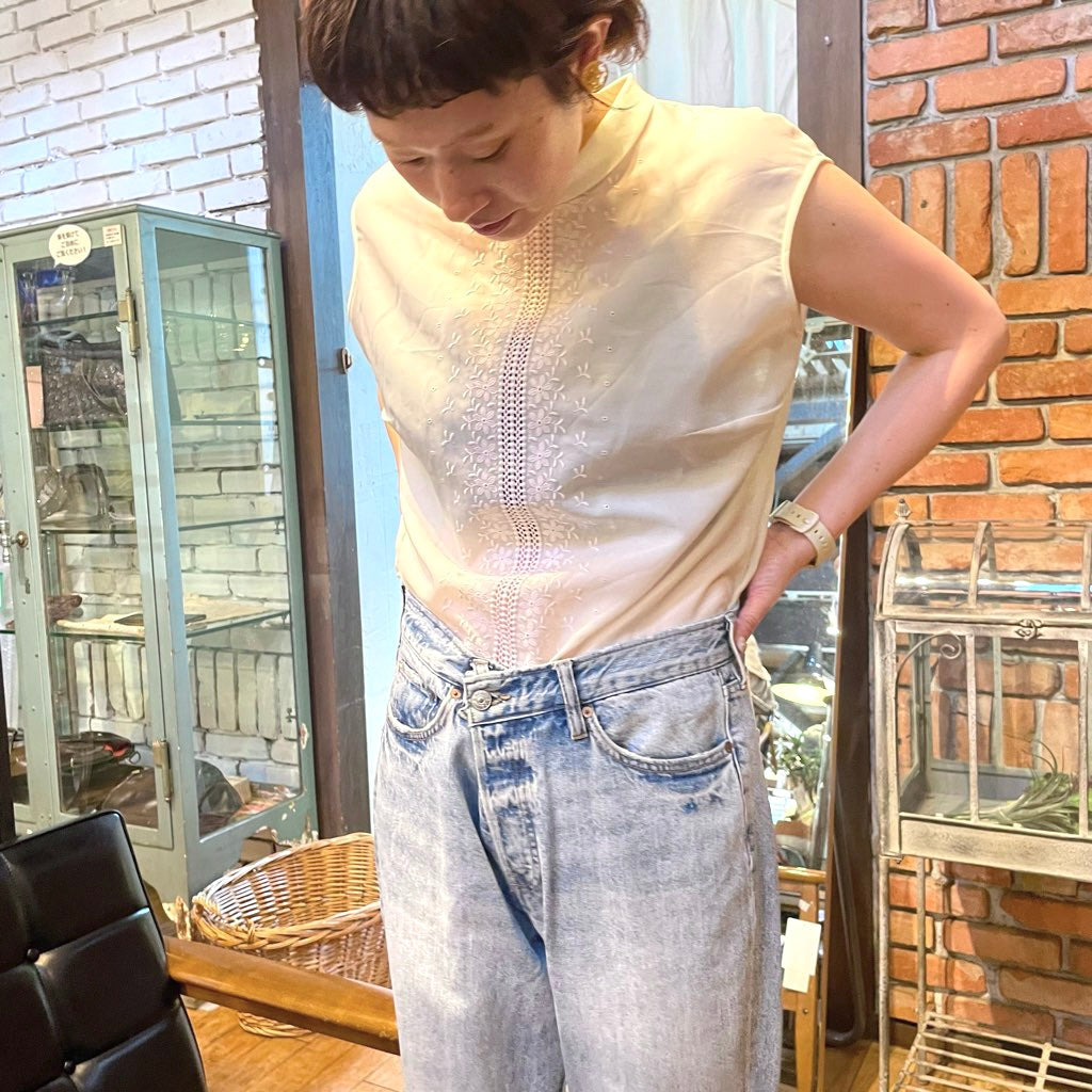 【古着】ユーロヴィンテージ シースルー ブラウス ホワイト ノースリーブ ヨーロッパ古着