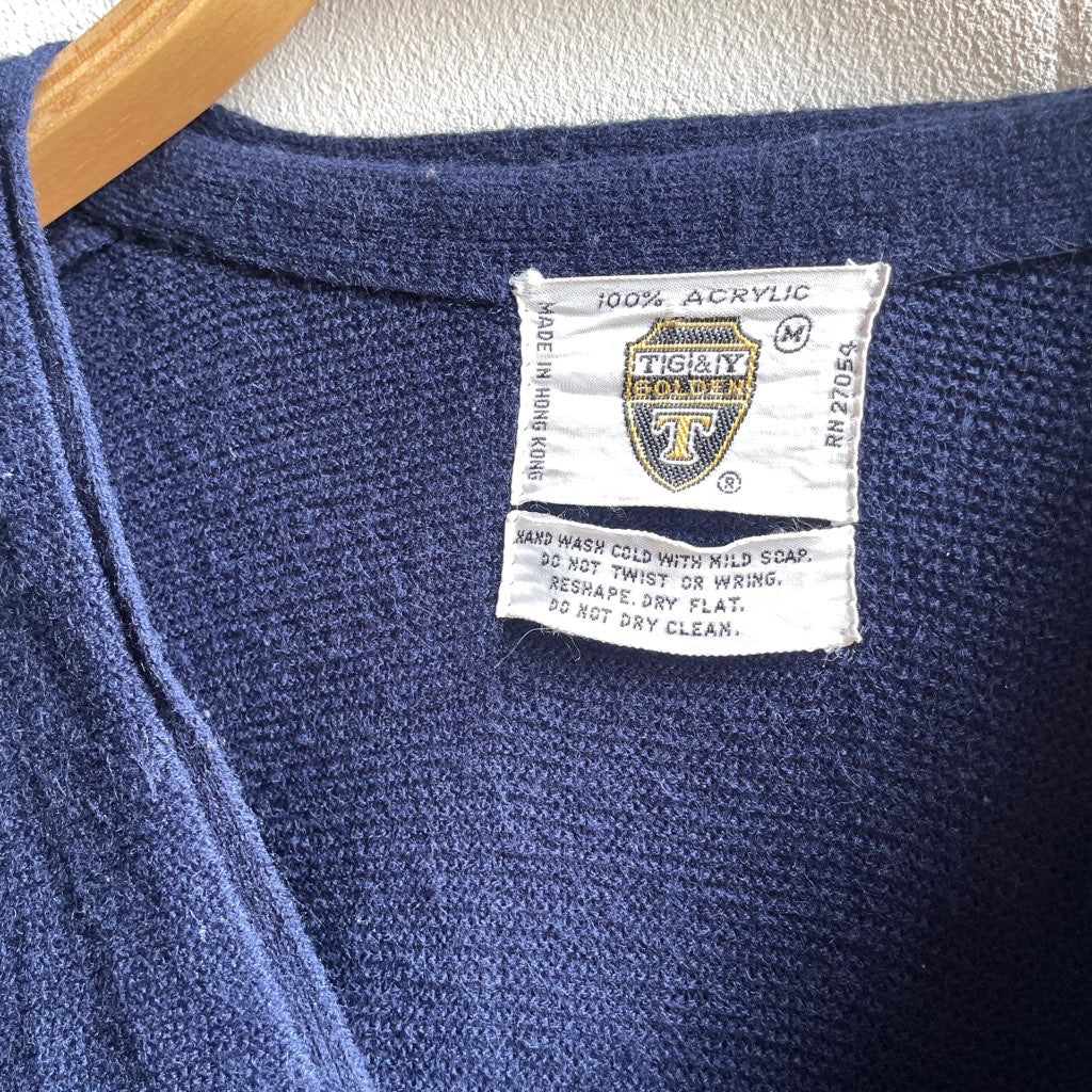 【古着】ブルーカーディガン 80-90年代 TG&Y ミドル丈 Vネック メンズ 青