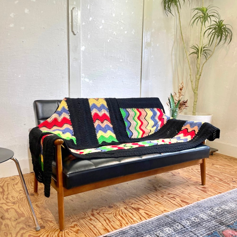 グラニーブランケット グラニーニット マルチカバー 手編み ブラック ヴィンテージ