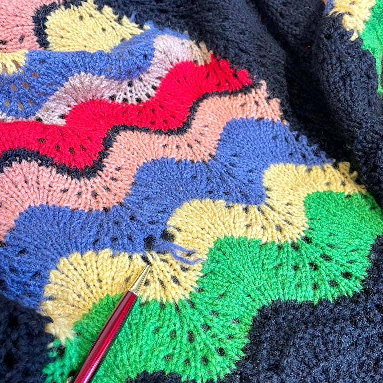 グラニーブランケット グラニーニット マルチカバー 手編み ブラック ヴィンテージ