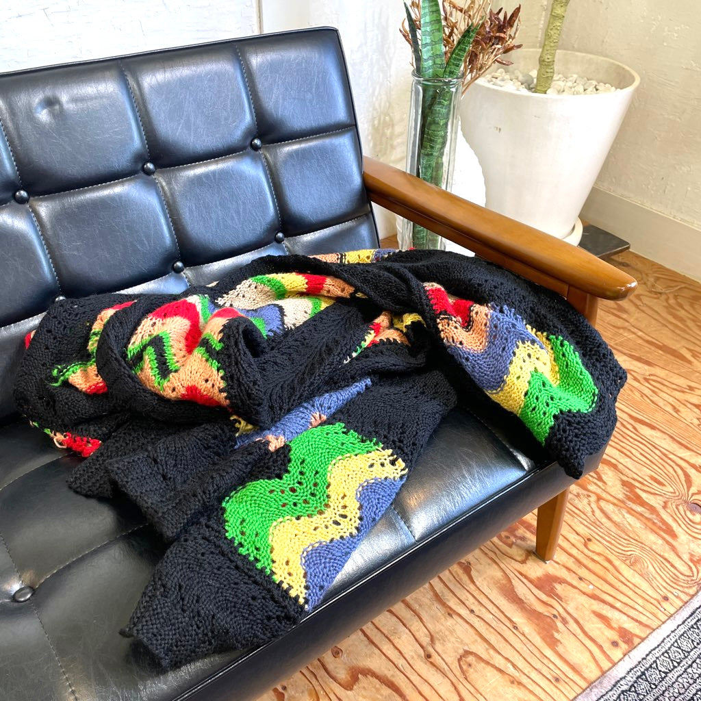 グラニーブランケット グラニーニット マルチカバー 手編み ブラック ヴィンテージ