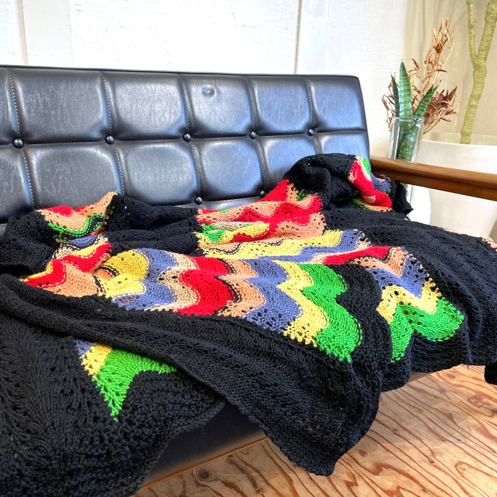 グラニーブランケット グラニーニット マルチカバー 手編み ブラック ヴィンテージ
