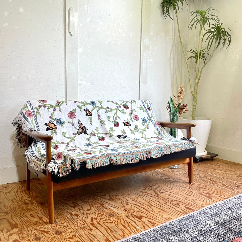 ブランケット 蝶々 花 マルチカバー タペストリー ラグ 中古 