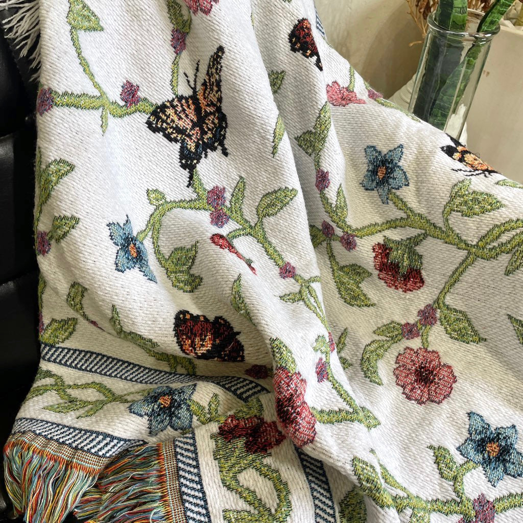 ブランケット 蝶々 花 マルチカバー タペストリー ラグ 中古