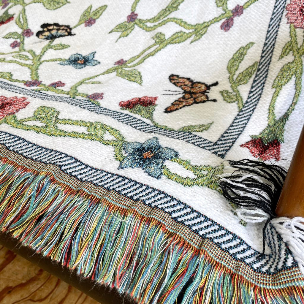 ブランケット 蝶々 花 マルチカバー タペストリー ラグ 中古