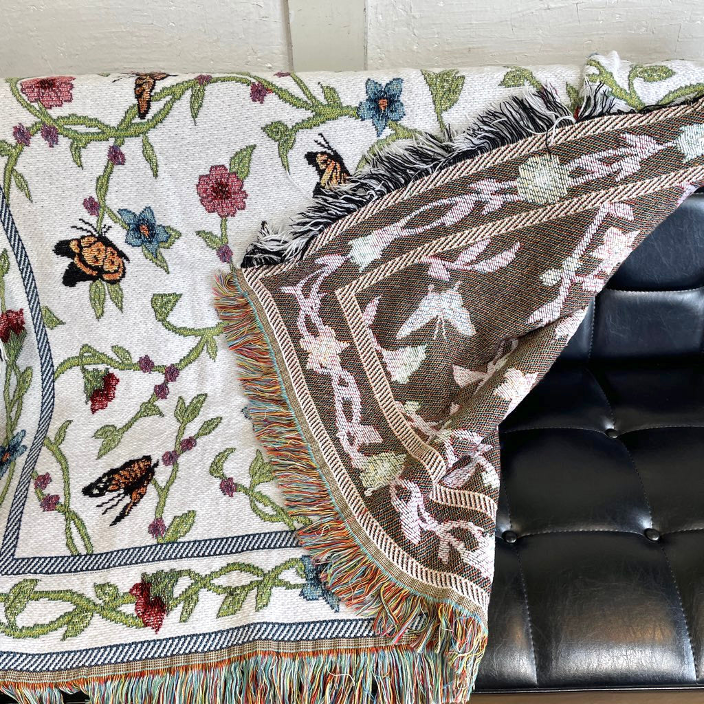 ブランケット 蝶々 花 マルチカバー タペストリー ラグ 中古