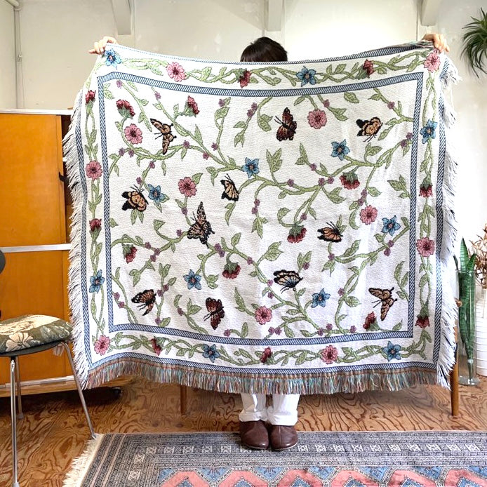 ブランケット 蝶々 花 マルチカバー タペストリー ラグ 中古