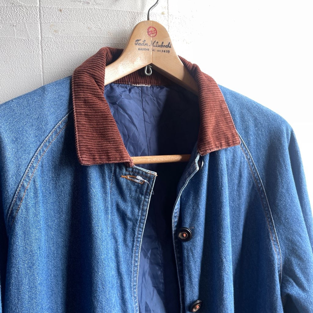 【古着】 コーデュロイ切り替え 比翼仕立て デニムコート