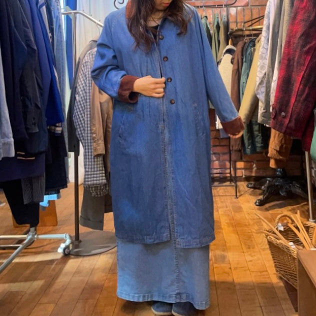 【古着】 コーデュロイ切り替え 比翼仕立て デニムコート