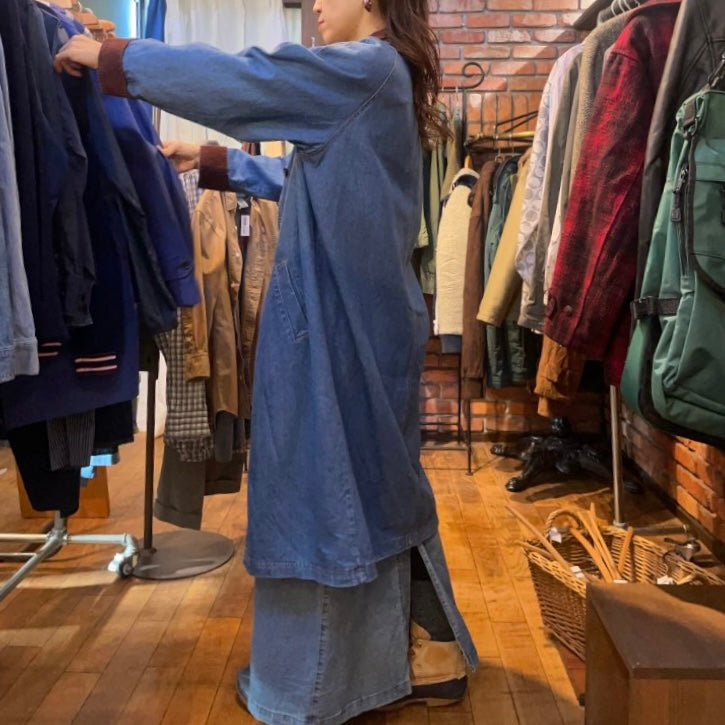 【古着】 コーデュロイ切り替え 比翼仕立て デニムコート
