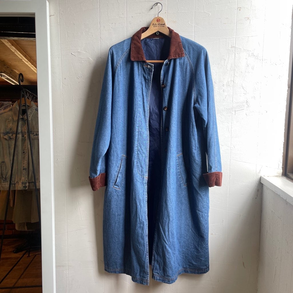 【古着】 コーデュロイ切り替え 比翼仕立て デニムコート