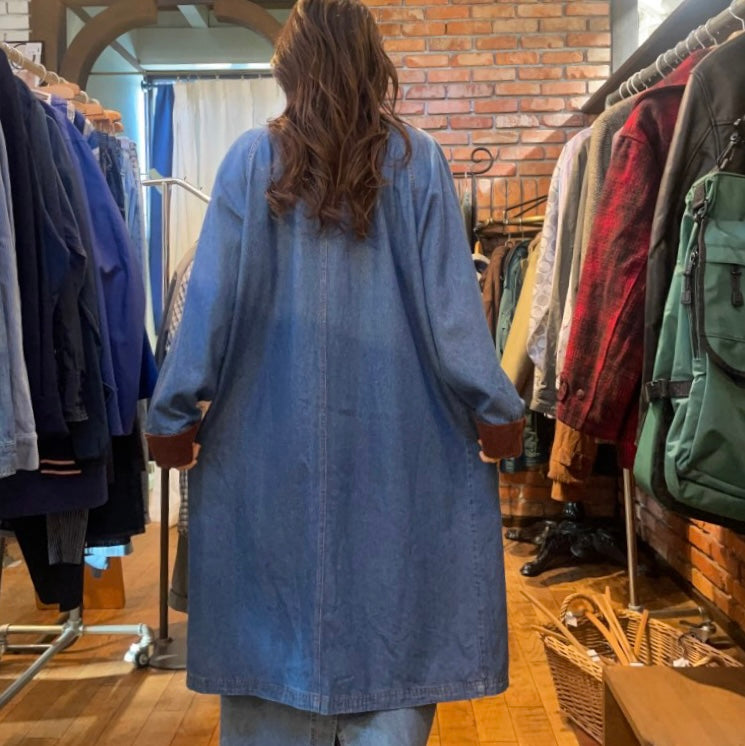 【古着】 コーデュロイ切り替え 比翼仕立て デニムコート