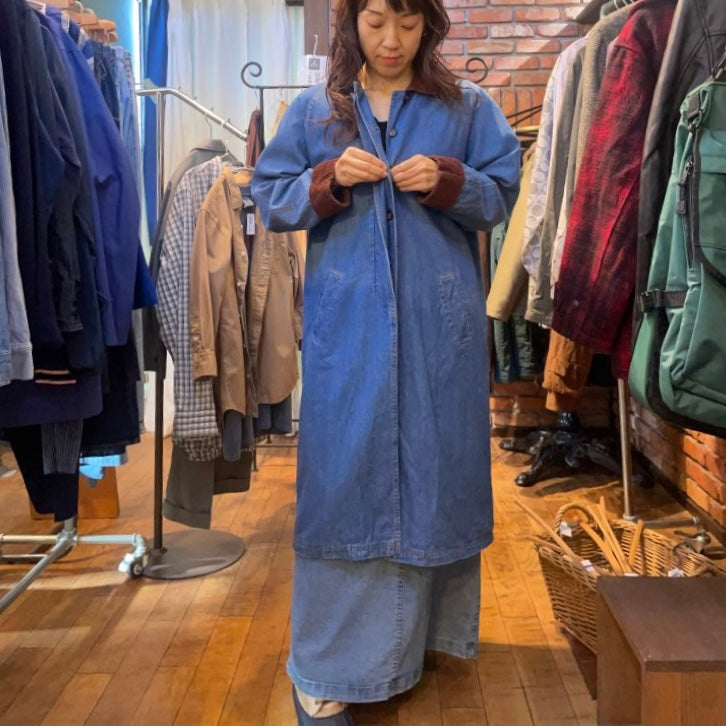 【古着】 コーデュロイ切り替え 比翼仕立て デニムコート
