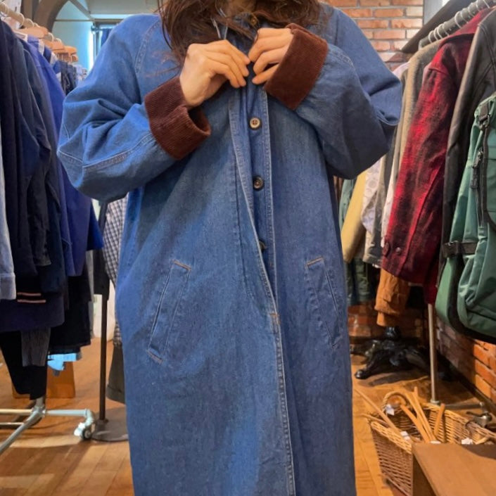 【古着】 コーデュロイ切り替え 比翼仕立て デニムコート