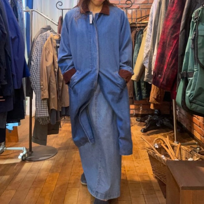 【古着】 コーデュロイ切り替え 比翼仕立て デニムコート