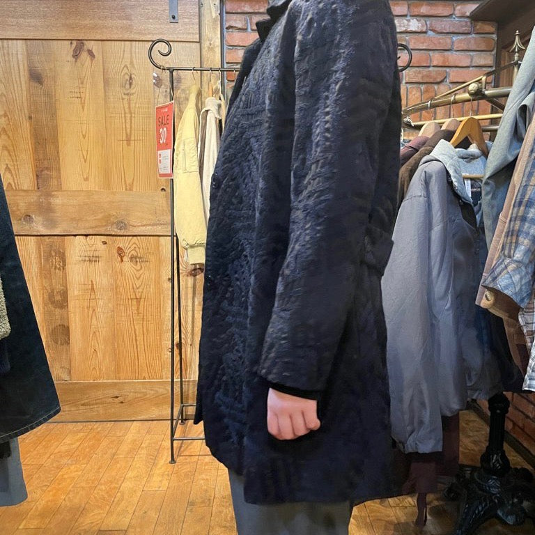【古着】ミナペルホネン / mina perhonen log ステンカラーコート サイズ36 アウターネイビー レディース