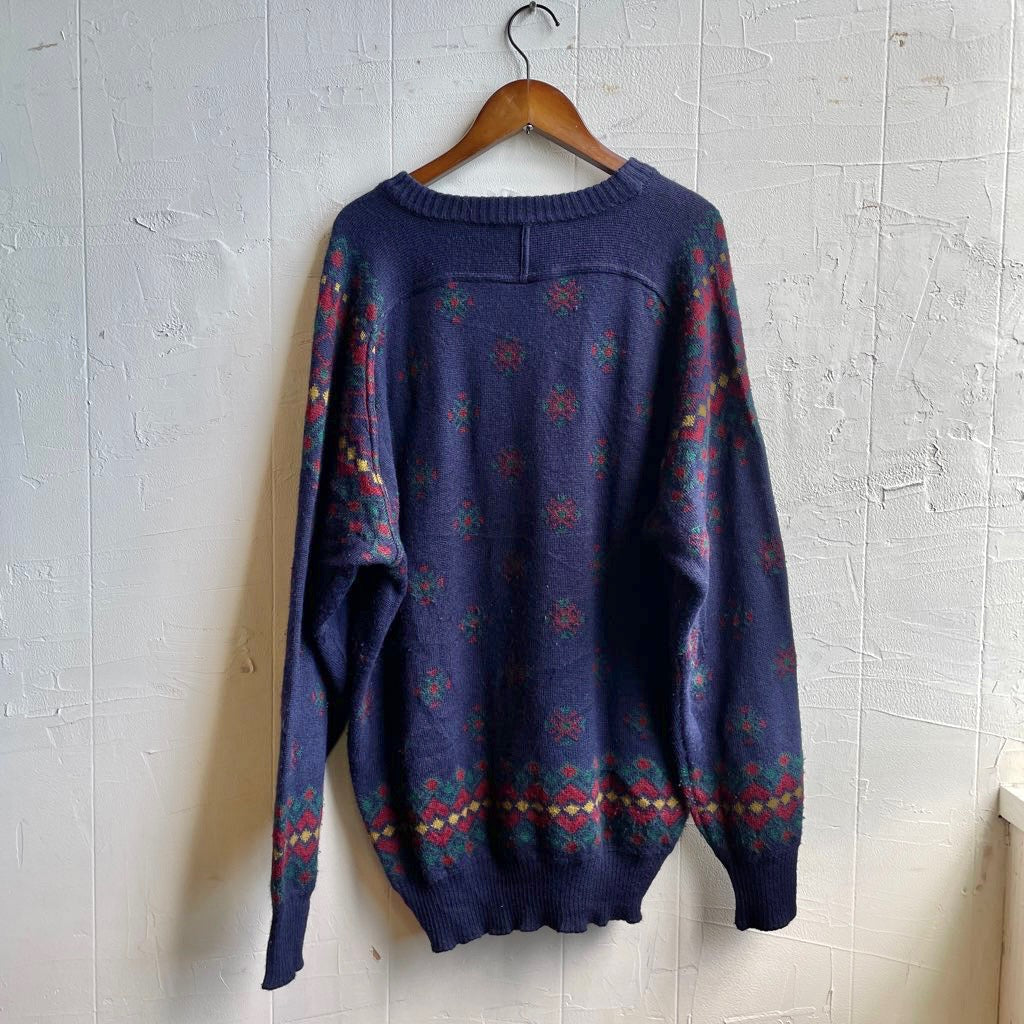 【古着】90s Made in Italy ニット ウール アクリル ネイビー レトロ