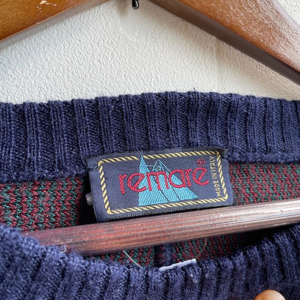 【古着】90s Made in Italy ニット ウール アクリル ネイビー レトロ