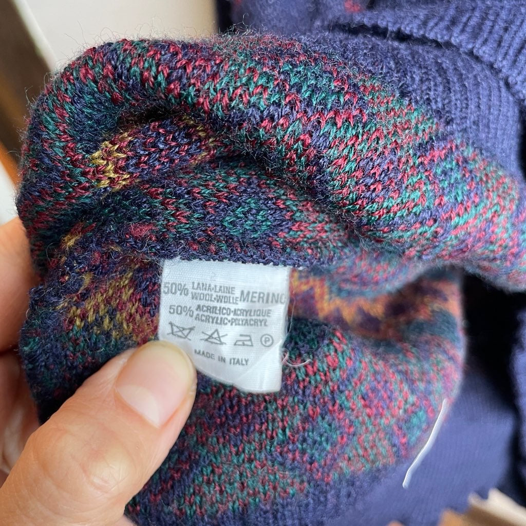 【古着】90s Made in Italy ニット ウール アクリル ネイビー レトロ