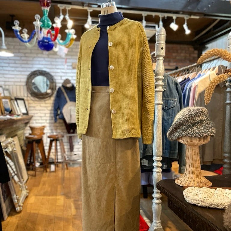【古着】70s イエローニットカーディガン ユーロヴィンテージ