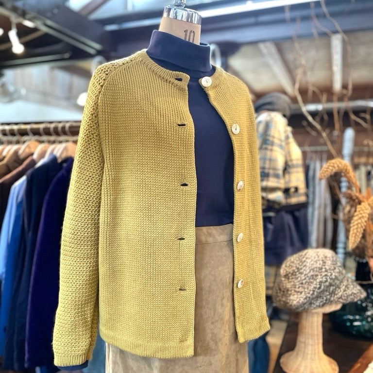 【古着】70s イエローニットカーディガン ユーロヴィンテージ