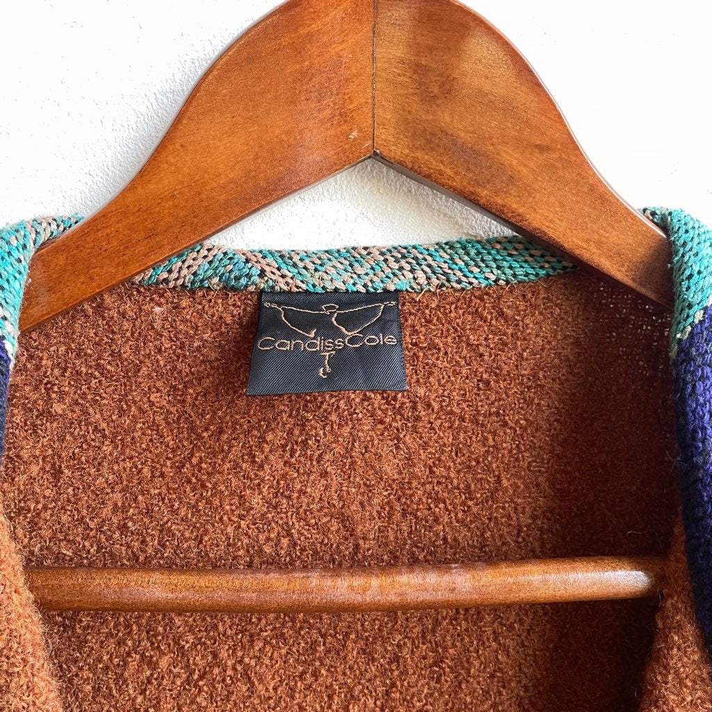 【古着】80s カラーライン ニットブルゾン レディース