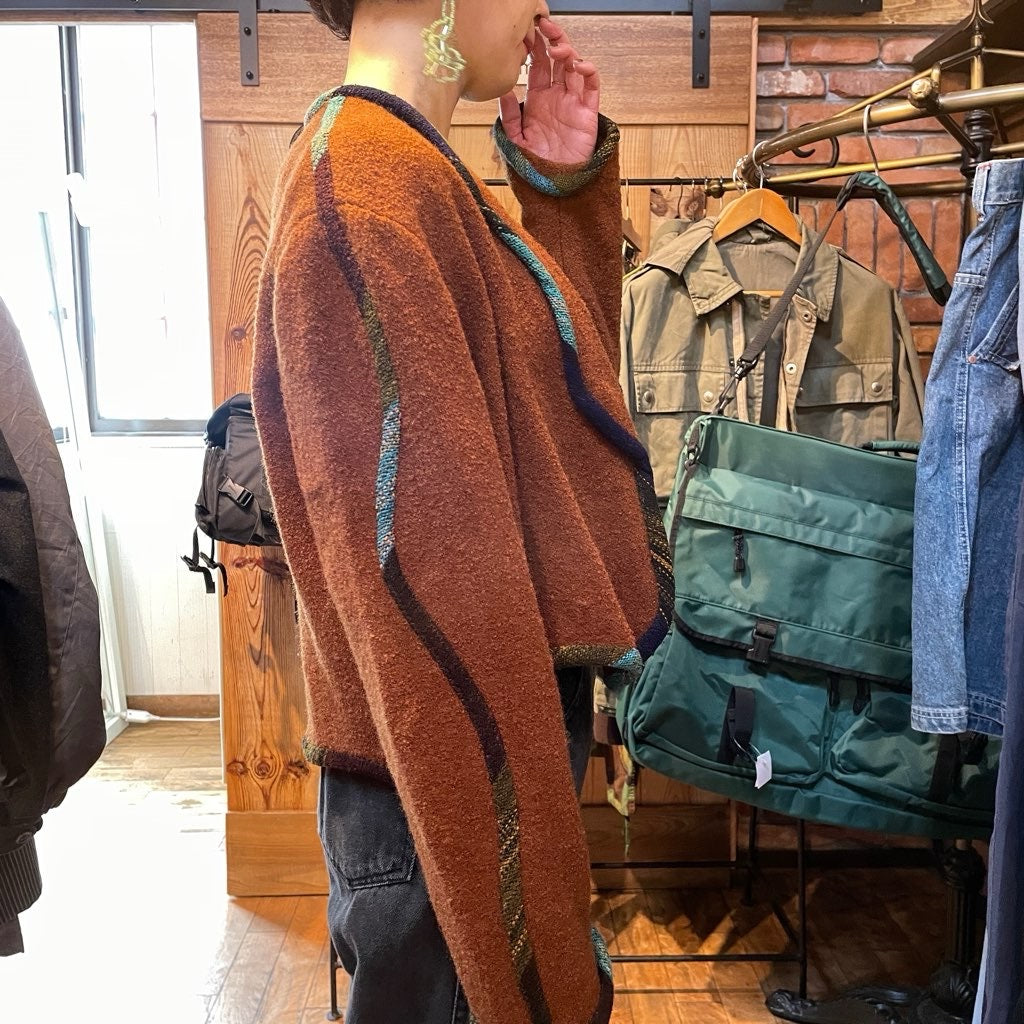 【古着】80s カラーライン ニットブルゾン レディース